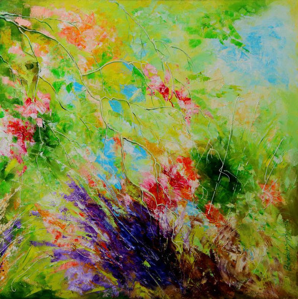 Nature oil painting titled 'Nature Colors II', 30x30 inches, by artist Bahadur Singh on Canvas