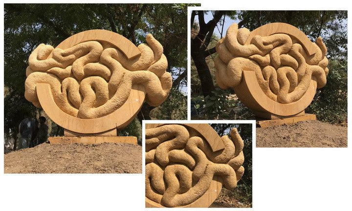 Abstract sculpture titled 'Nature Cross The Boundary', 44x32x12 inches, by artist Pardeep Kamiya on Yellow Sandstone