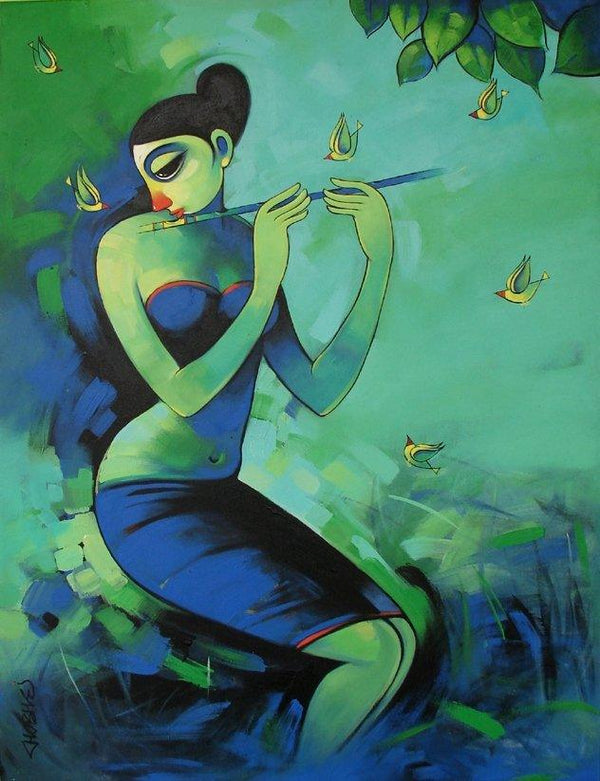 Figurative acrylic painting titled 'Nature lover', 36x48 inches, by artist Navnath Chobhe on Canvas