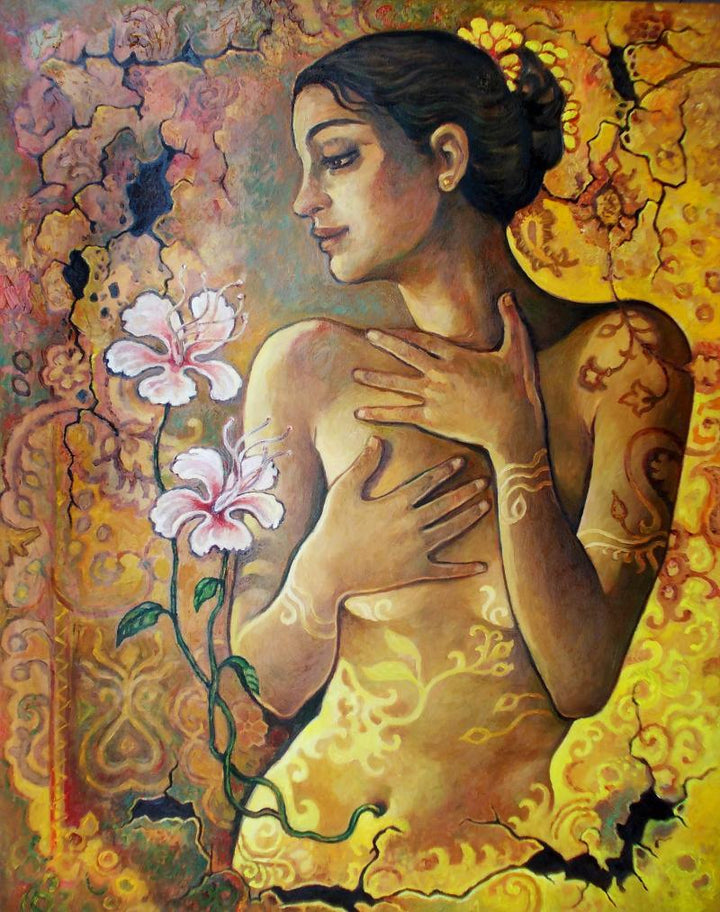 Figurative oil painting titled 'Nature Of Beauty3', 30x38 inches, by artist Rupchand Kundu on Canvas