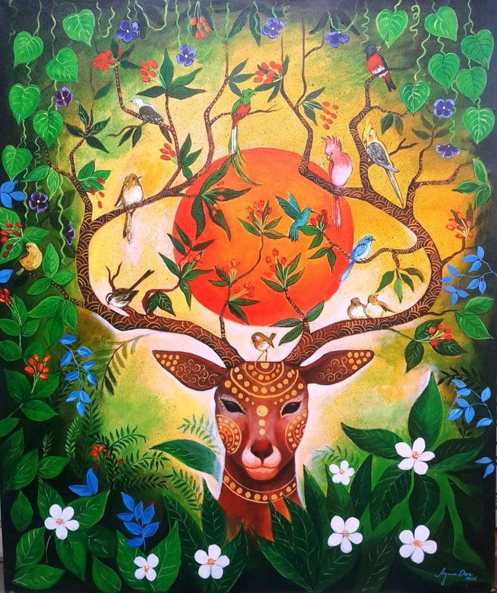 Nature acrylic painting titled 'Nature Of Love', 42x36 inches, by artist Arjun Das on Canvas