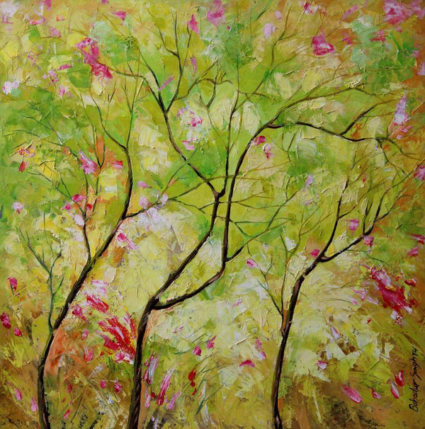 Nature oil painting titled 'Nature Spring', 30x30 inches, by artist Bahadur Singh on Canvas