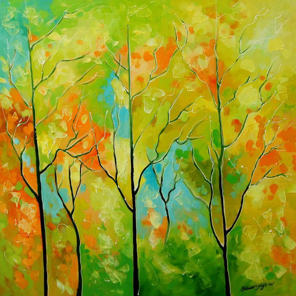 Nature oil painting titled 'Nature VIII', 30x30 inches, by artist Bahadur Singh on Canvas