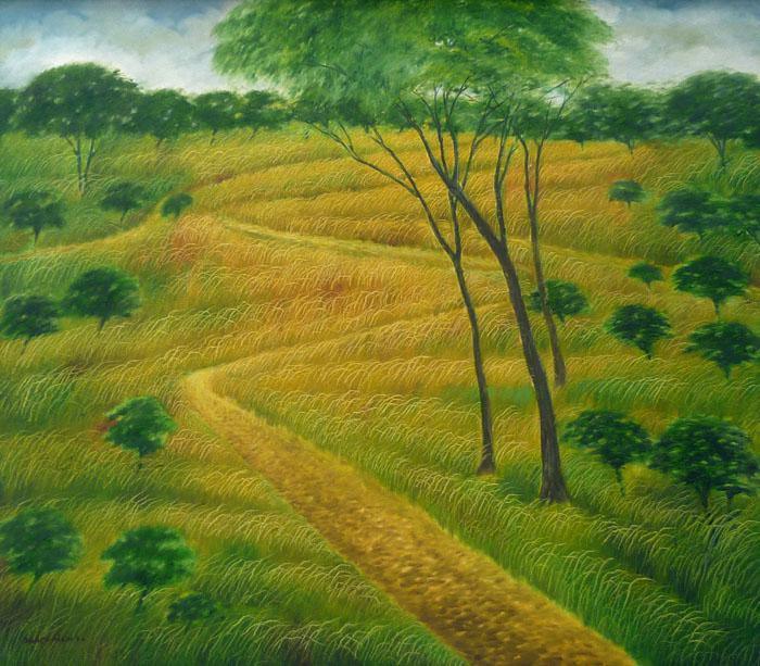 Nature acrylic painting titled 'Nature Walk', 30x36 inches, by artist Sadre Alam on Canvas