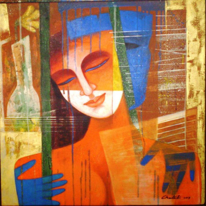 Figurative acrylic painting titled 'Nautanki Series 3', 24x24 inches, by artist Chaitali Mukherjee on Canvas