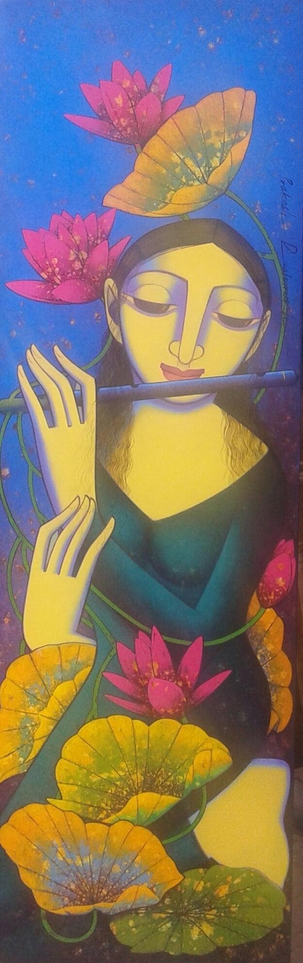 Figurative acrylic painting titled 'Nayika', 47x15 inches, by artist Prakash Deshmukh on Canvas