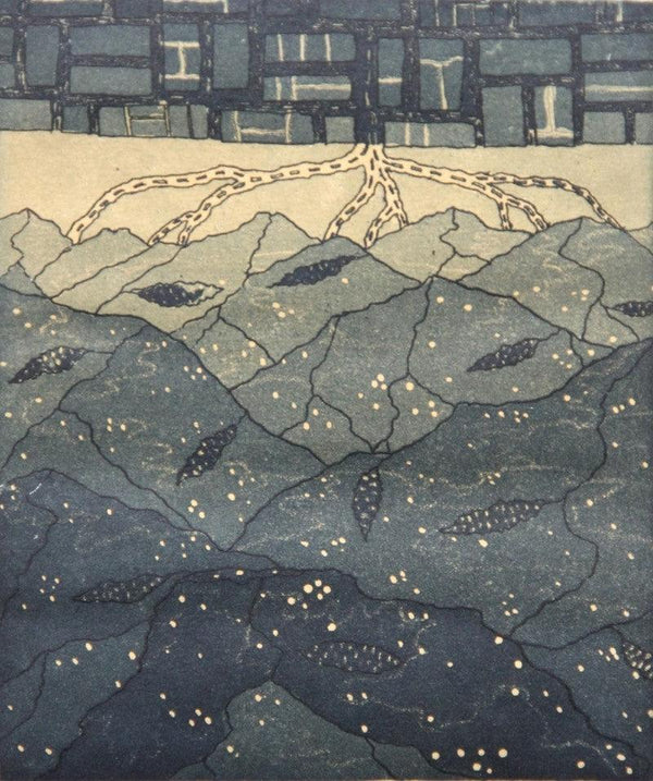 Nature printmaking titled 'Night Star', 19x14 inches, by artist Sachin Bhausaheb Manchare on Paper