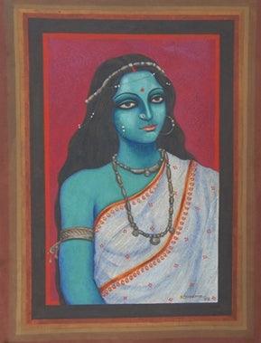 Portrait tempera painting titled 'Nilambari', 30x22 inches, by artist Suparna Dey on Paper