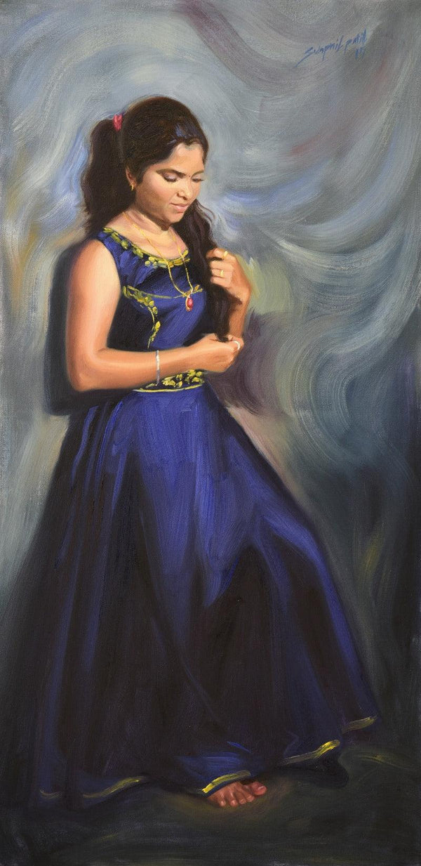 Figurative oil painting titled 'Nilmayi', 36x18 inches, by artist Swapniil Paatil on Canvas