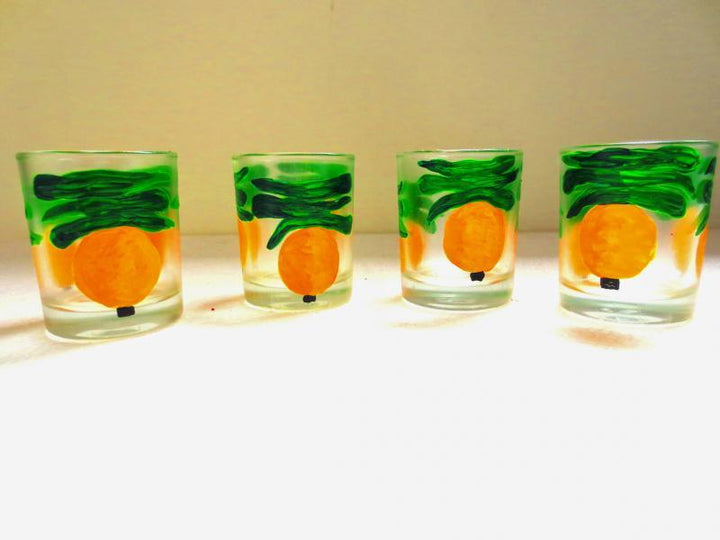 Lifestyle craft titled 'Nimbu Mirchi Glasses', 3x2x3 inches, by artist Rithika Kumar on Glass