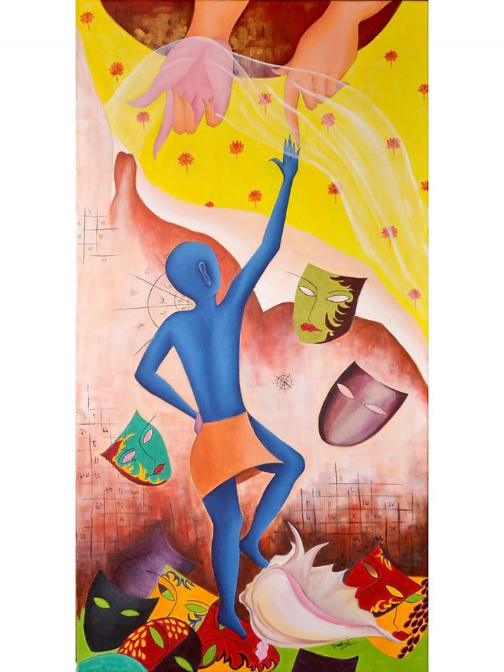 Figurative acrylic painting titled 'Nirvana 1 ', 48x24 inches, by artist Deepali Mundra on Canvas