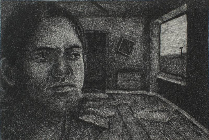 contemporary printmaking titled 'Nobody Knows 2', 4x6 inches, by artist Preya Bhagat on Paper