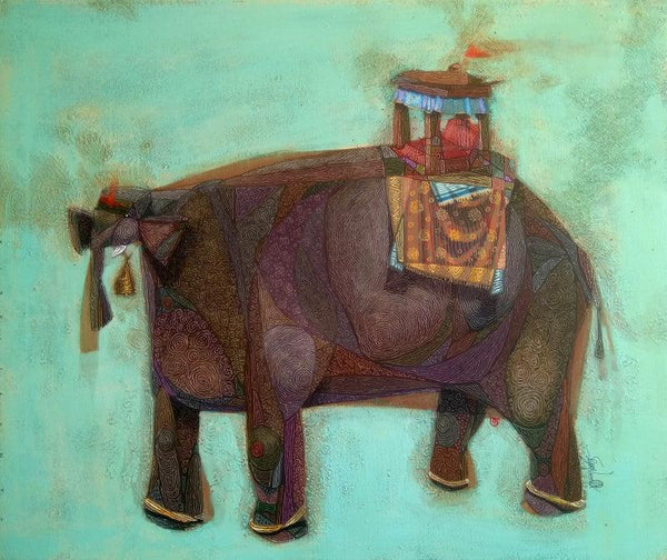 Animals acrylic painting titled 'Non Ruminant', 30x36 inches, by artist Tamojit Bhattacharya on Canvas