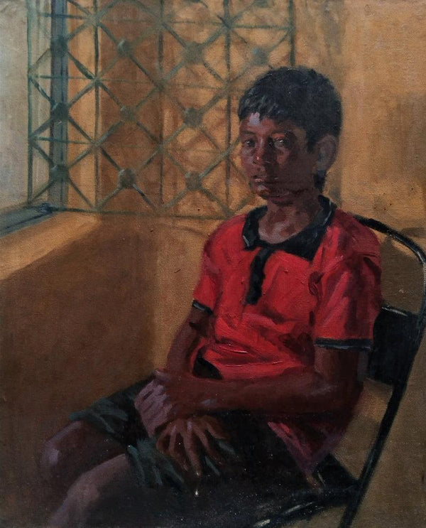 Figurative oil painting titled 'Noon By The Window', 24x18 inches, by artist Swapnil Pate on Canvas