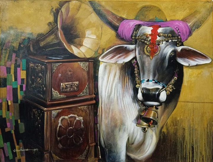 Animals acrylic painting titled 'Nostalgia 2', 36x48 inches, by artist Jiban Biswas on Canvas