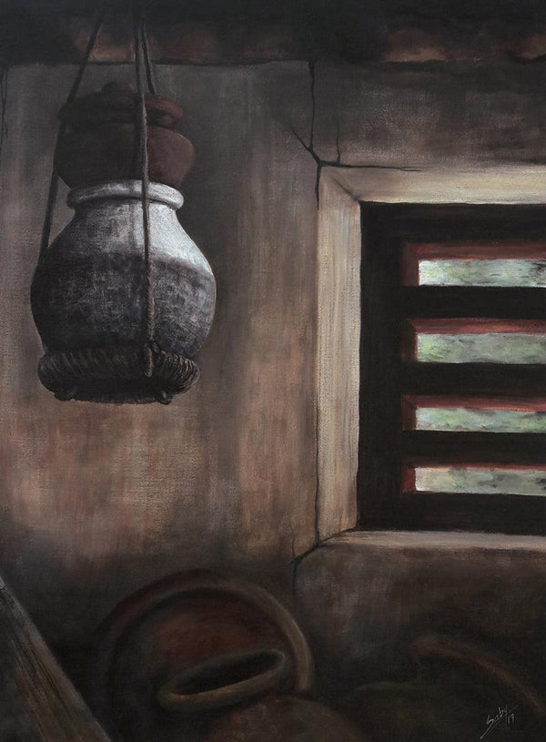 Still-life acrylic painting titled 'Nostalgia 7', 31x24 inches, by artist Seby Augustine on Canvas