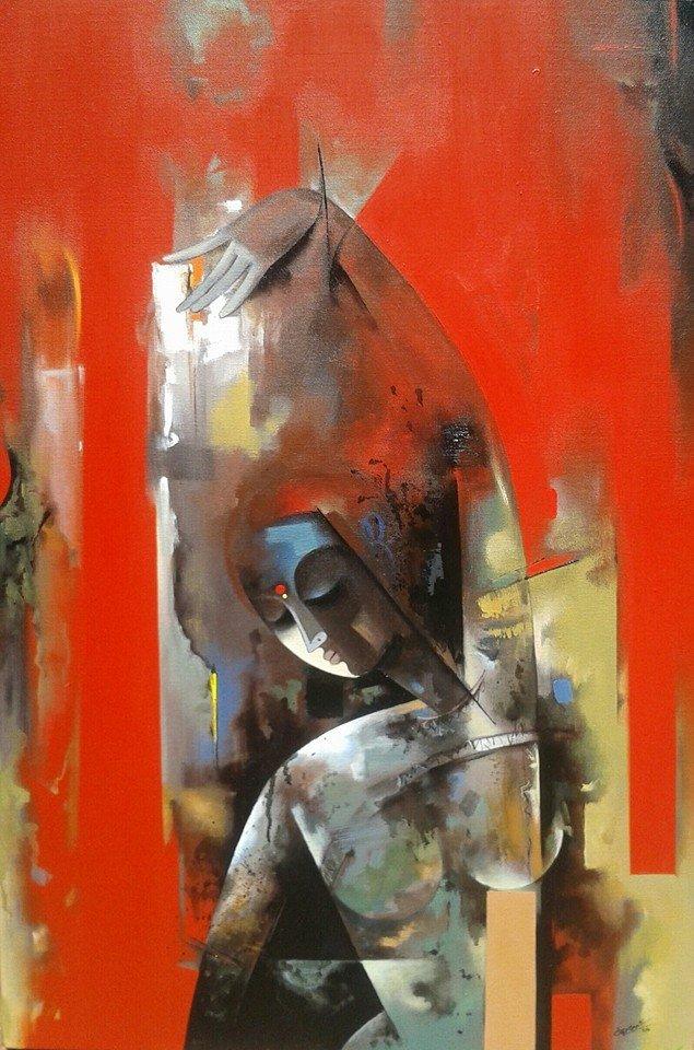 Figurative acrylic painting titled 'Nrutya Chandrika 52', 36x24 inches, by artist Vishal Phasale on Canvas