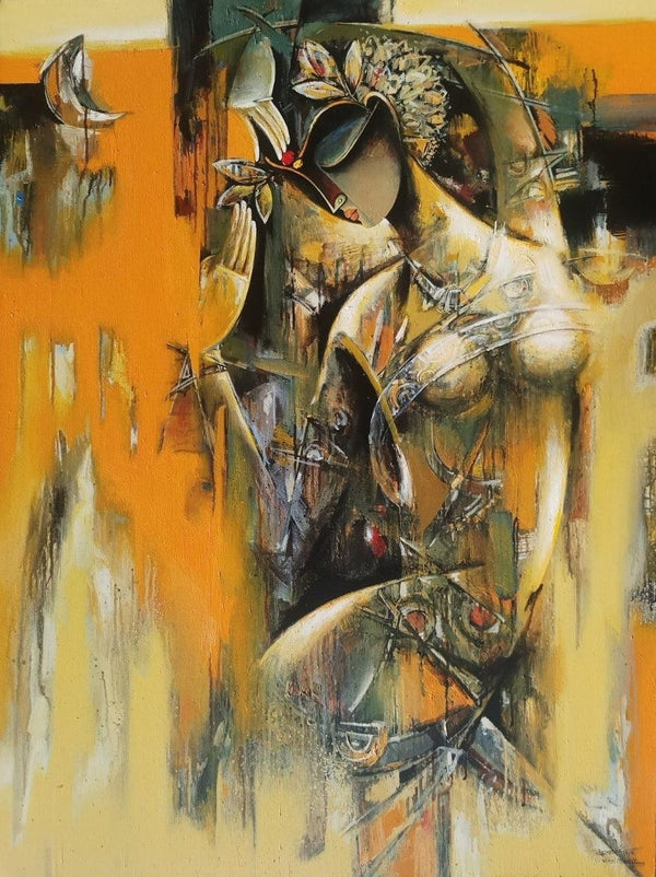 Figurative acrylic painting titled 'Nrutya Chandrika 76', 48x36 inches, by artist Vishal Phasale on Canvas