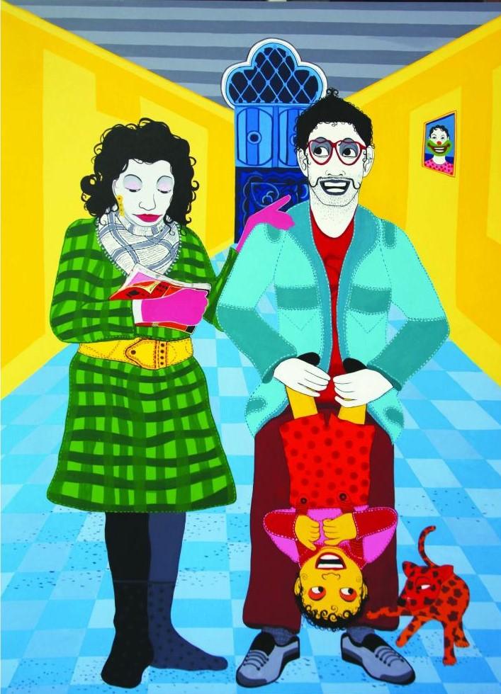 Figurative acrylic painting titled 'Nuclear Family', 36x48 inches, by artist Amit Lodh on Canvas