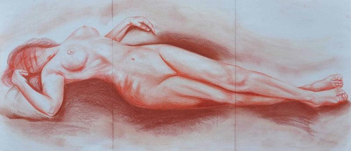 Nude dry pastel painting titled 'Nude I', 30x66 inches, by artist Bhavesh Patel on Paper