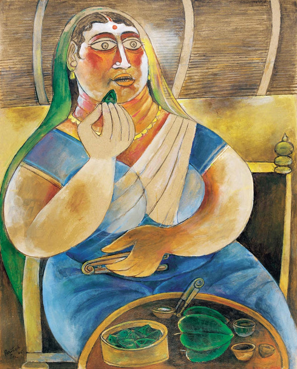 Figurative serigraphs painting titled 'The Obese Woman', 30x22 inch, by artist Paritosh Sen on Paper