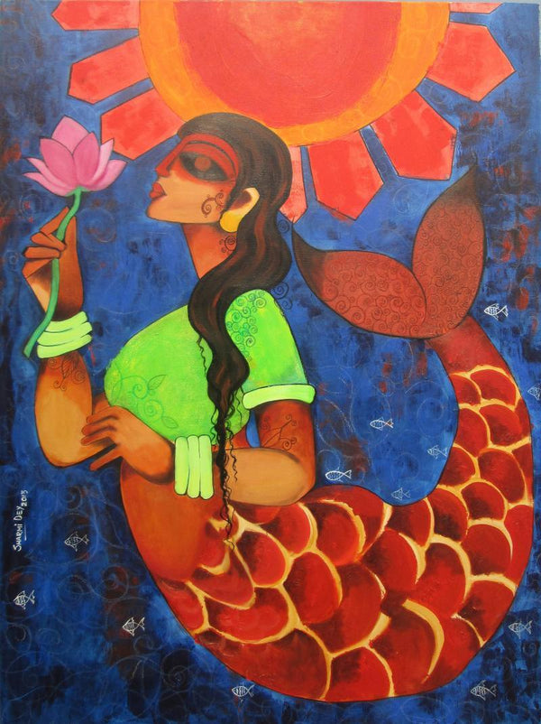 Figurative acrylic painting titled 'Ocean Girl', 40x30 inches, by artist Sharmi Dey on Canvas