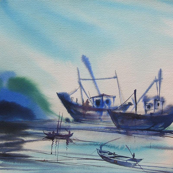 Seascape watercolor painting titled 'Ocean moods 18', 14x14 inches, by artist Sunil Kale on Paper