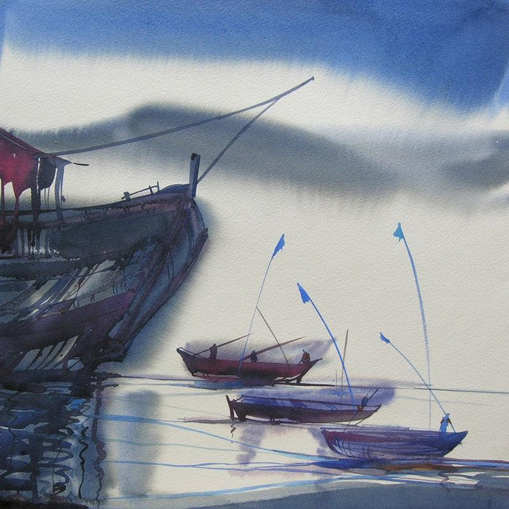 Seascape watercolor painting titled 'Ocean moods 19', 14x14 inches, by artist Sunil Kale on Paper