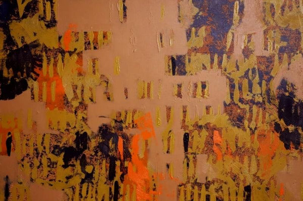 Abstract acrylic painting titled 'Ochre Patterns', 24x36 inches, by artist Ns Art on Canvas