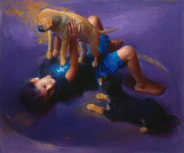 Figurative oil painting titled 'Offline', 36x30 inches, by artist Pramod Kurlekar on Canvas