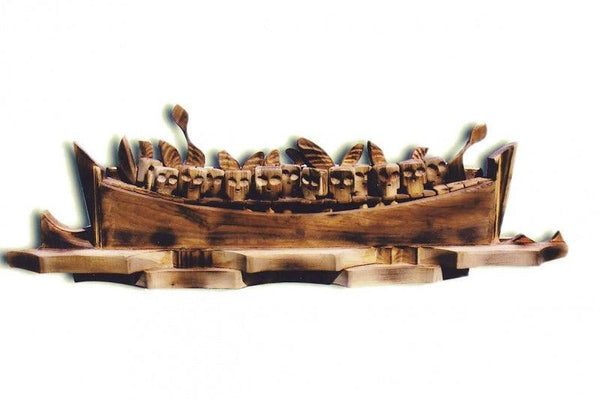 Lifestyle sculpture titled 'Offspring Seeking Refuge', 11x33x5 inches, by artist Indira Ghosh on Wood