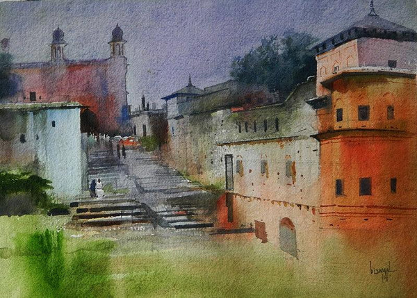 Cityscape watercolor painting titled 'Old Bhopal II', 15x22 inches, by artist Bijay Biswaal on Handmade Paper