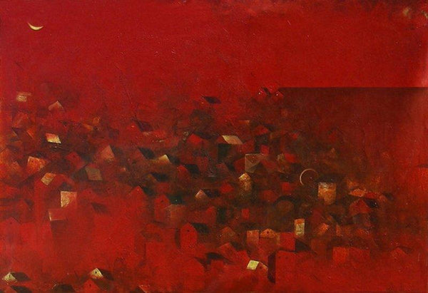 Abstract acrylic painting titled 'Old City', 48x70 inches, by artist M Singh on Canvas