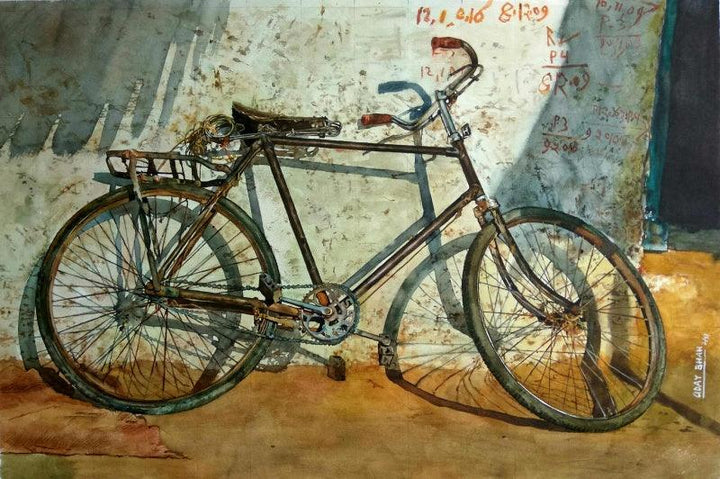 contemporary watercolor painting titled 'Old Cycle ', 22x15 inches, by artist Dr.uday Bhan on Paper