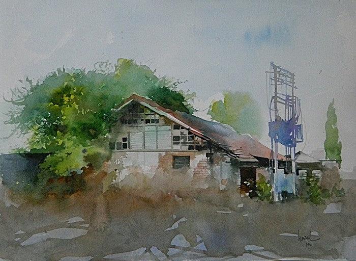 Cityscape watercolor painting titled 'Old Houde', 11x16 inches, by artist Bijay Biswaal on Paper