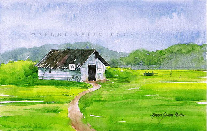 Landscape watercolor painting titled 'Old House', 9x12 inches, by artist Abdul Salim on Paper