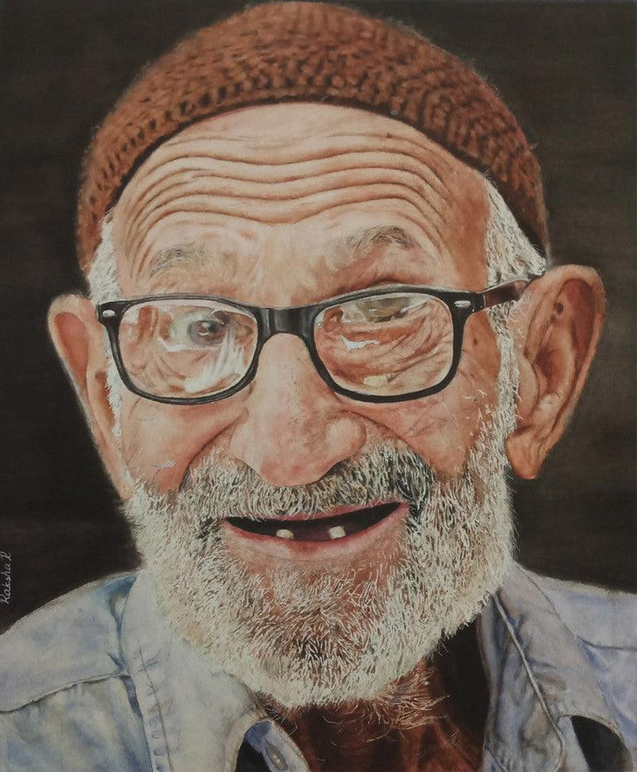 Portrait watercolor painting titled 'Old Laughter', 20x14 inches, by artist Raksha Ranganath on Paper