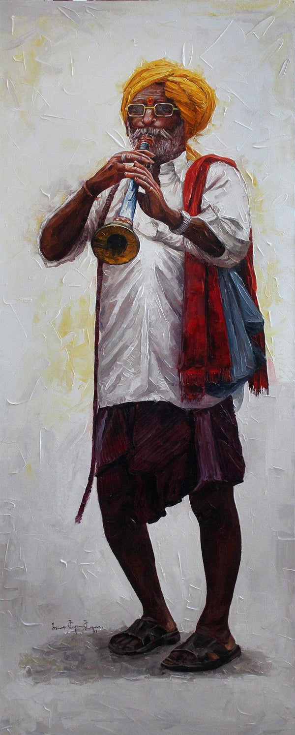 Figurative acrylic painting titled 'Old Man 2', 60x23 inches, by artist Iruvan Karunakaran on Canvas