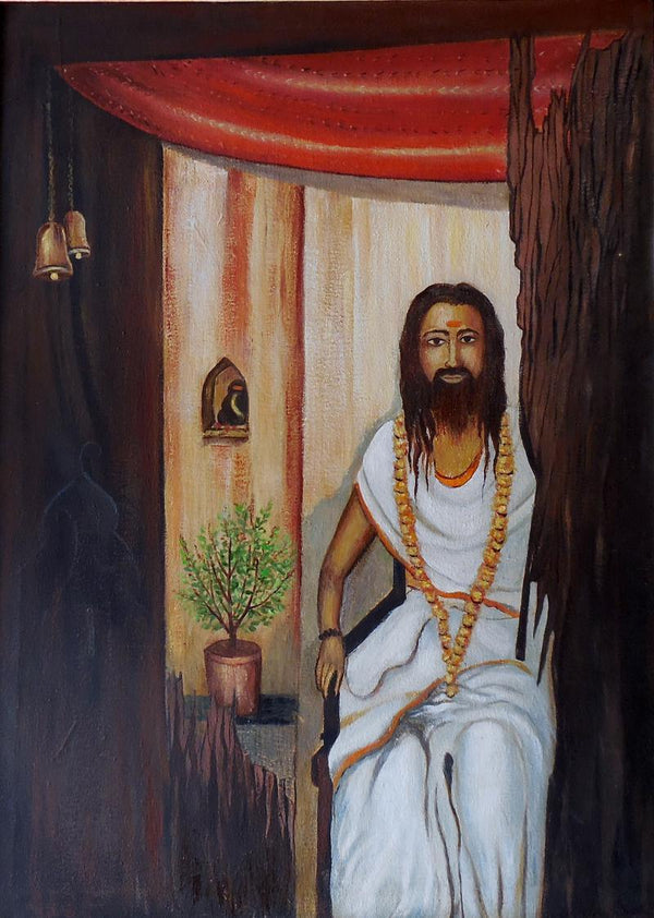 Figurative oil painting titled 'Old Priest', 24x18 inches, by artist Kaladikam Arts on Canvas