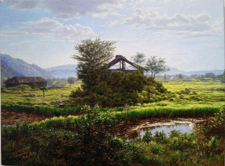 Landscape oil painting titled 'Old shade', 15x20 inches, by artist Sanjay Sarfare on Canvas