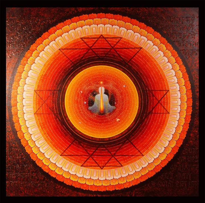 Motivational acrylic painting titled 'Om', 30x30 inches, by artist Ajay Meshram on Canvas