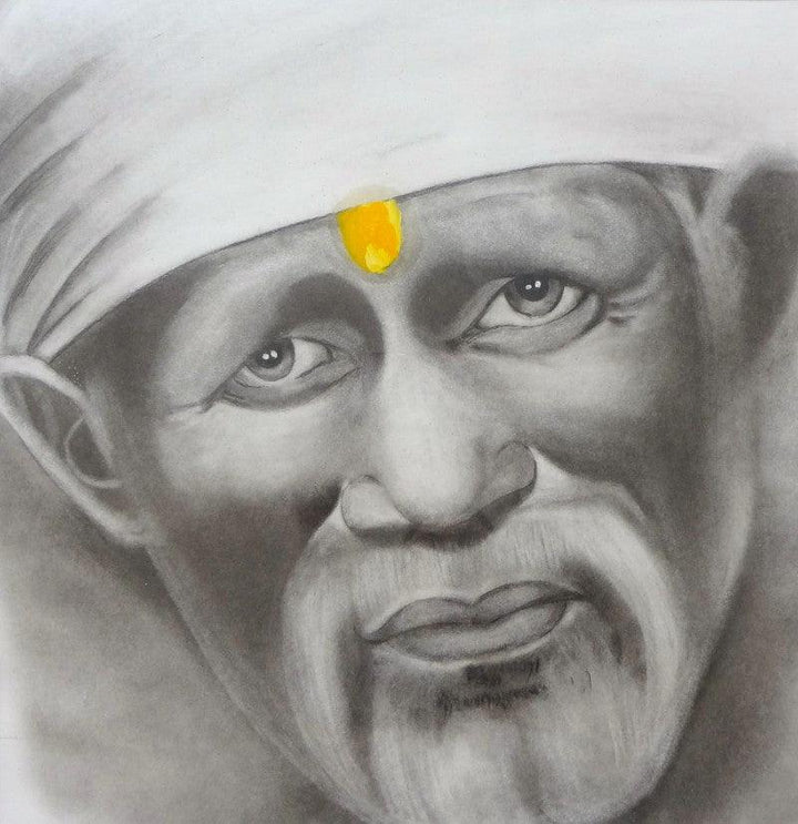 Religious mixed media painting titled 'Om Sai”', 15x15 inches, by artist Swati Sharma on Paper