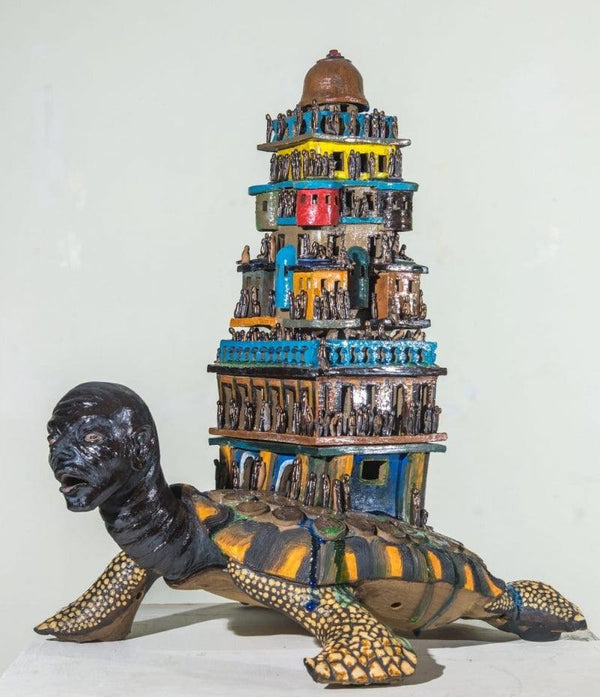 Religious sculpture titled 'Omnipotent', 26x23x18 inches, by artist Narottam Das on Ceramic