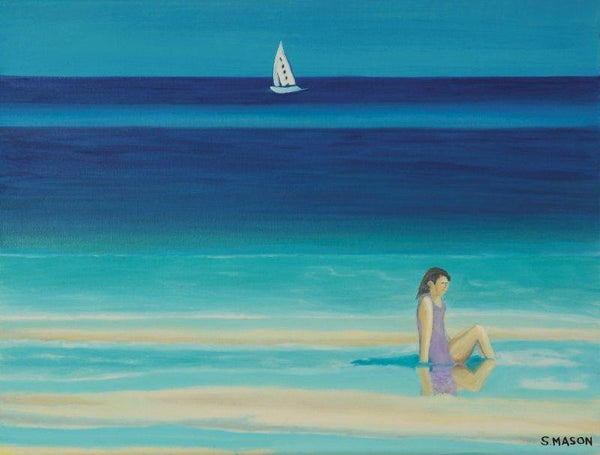 Seascape oil painting titled 'On The Beach', 12x18 inches, by artist SIMON MASON on Canvas