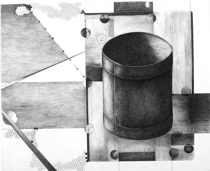 Still-life pen ink drawing titled 'Once Upon The Time There Is 2', 18x22 inches, by artist Satish Multhalli on Paper