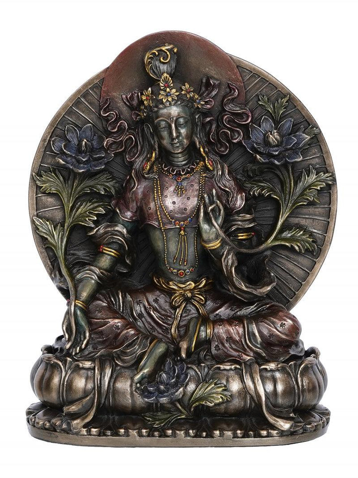 Religious handicraft titled 'One Goddess Tara', 8x6x3 inches, by artist Brass Handicrafts on Polyresin, Bronze