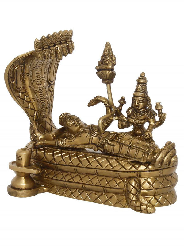 Religious handicraft titled 'One Padmanabhan Swami', 5x6x3 inches, by artist Brass Handicrafts on Brass