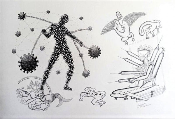 contemporary ink drawing titled 'One Page Of Todays Diary 2', 15x22 inches, by artist Fayyaz Khan on Paper