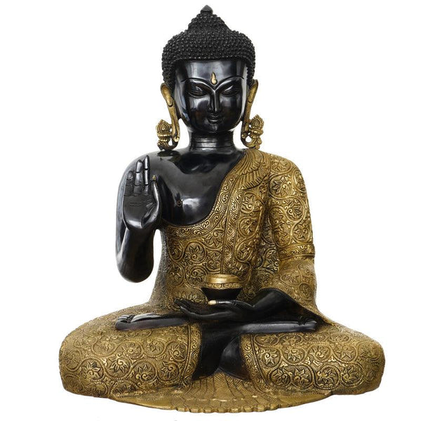 Religious handicraft titled 'One Peaceful Meditating Golden And Black', 17x14x10 inches, by artist Brass Handicrafts on Brass