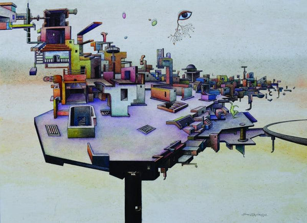 contemporary acrylic painting titled 'One Roof Of One World 4', 36x48 inches, by artist Satya Vijay Singh on Canvas